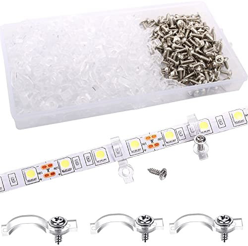 VISSQH 400Pcs 200 Set Clip Strisce LED,clip fissaggio strisce led 10mm 5050 RGB con Viti (Trasparente) Per la striscia luminosa a LED a 4pin