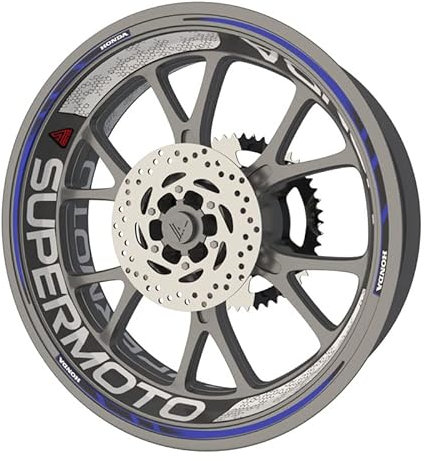 Komplettes Set Felgenrandaufkleber für Honda Supermoto Motorrad Premium Qualität (Aufkleber für beide Felgen) (blau)