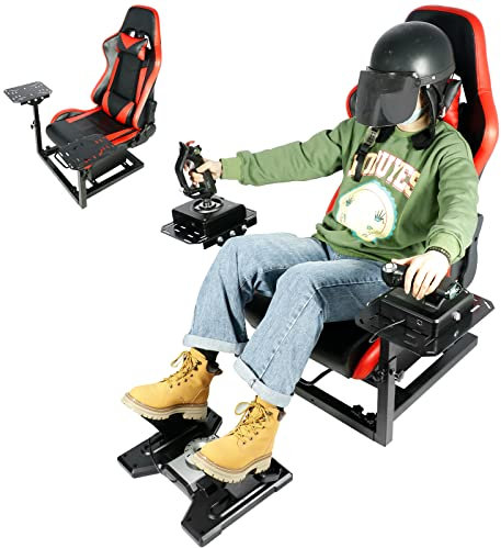 Dardoo Racing Flight Simulator Cockpit with Red Seat Compatible with Thrustmaster A10C Hotas Warthog Adjustable Throttle,Joystick,Keyboard not Include (Red)
