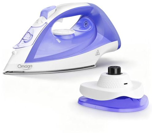OMAIGA Cordless Iron for Clothes, 1550W 2-In-1 Cordless/Corded Steam Iron Rapid Heating, Ceramic Soleplate, 3-Way Auto-Off, Self-Cleaning, 12.85oz Water Tank Ironing Clothes for Home, Purple