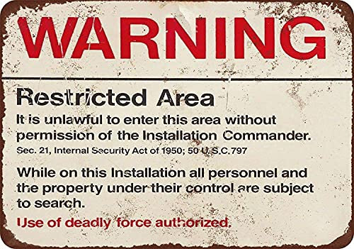Blechschild mit Aufschrift Warning Restricted Military Area 51, Wandkunst, Heimdekoration, Küchen-Poster, Café, Pub, Plakette, 20,3 x 30,5 cm