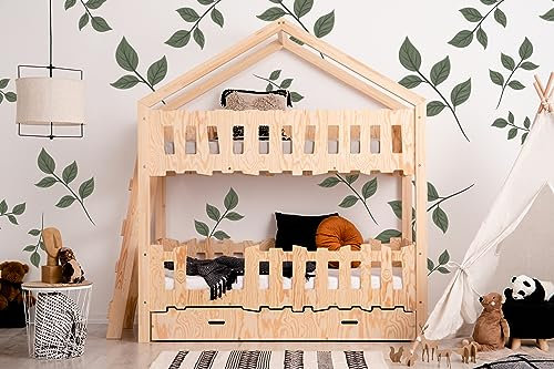 KidooCrafts Kinderbett 70x160 cm - Kinder Etagenbett - Montessori Hausbett aus Holz - Handgefertigtes Bett für Kleinkinder - Spielbett - Kinder Möbel - Hochwertige Qualität und Design