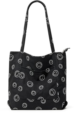 KALIDI Cord Tasche Damen Umhängetasche mit Reißverschluss Wasserdicht Tote Bag mit Taschenfach Groß Shopper Tasche Handtasche Schultertaschen für Arbeit Büro Reisen Einkaufen Schule (black2)