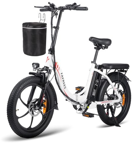Fafrees F20 Klapprad e-Bike 20 Zoll, ebike 250W 25km/h, Fatbike 36V 16Ah Akku, e Bike Herren Damen 3.0 Fat Tire Mountainbike, E-Fahrrad Faltbares, Weiß