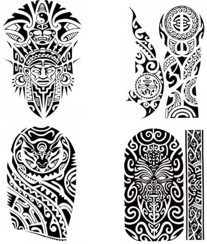 Maori 4 Tatouage Bras Tribal Tatouage Temporaire Tatouage Faux Tatouage 4 Feuilles