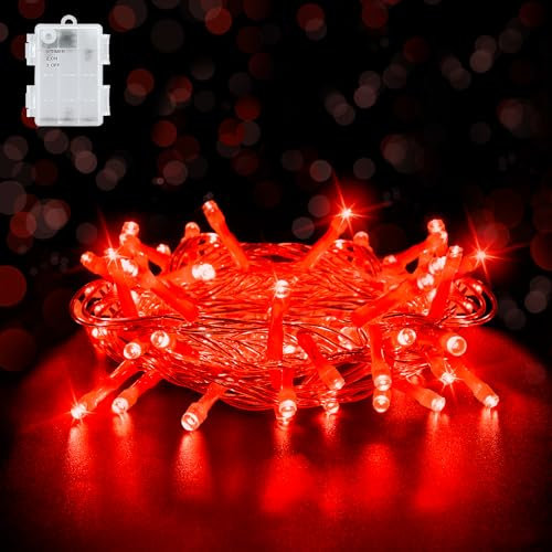aifulo Lichterkette Außen Batterie Rot, 3M 30 LED Halloween Lichterkette mit Timer (6 Stunden AN | 18 Stunden AUS), IP65 Wasserdicht Halloween Lichterkette Batterie für Zimmer Halloween Party