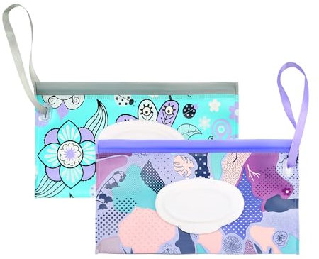 Luckious 2 Pcs Baby Wet Wipes Pouches - Travel-Friendly Refillable Wipe Holders, Portable Wet Wipes Bags