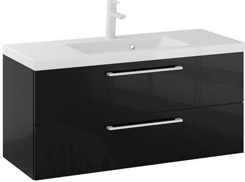 Furni Rosen 100 cm Hängend Waschbecken mit Unterschrank und Eleganten und Weißen Griffen Waschbeckenunterschrank Badezimmer Waschtisch mit Unterschrank Waschtischunterschrank