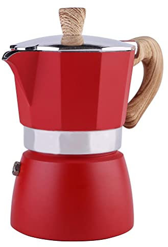 Srliya 150ML Portable Italian Moka Pot, Aluminum Espresso Maker with Mocha Cold Extract Feature Perfect for Making Cappuccino or Latte (red)