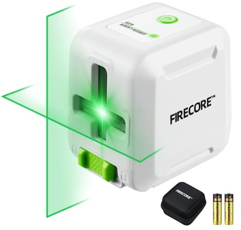 Firecore Cross Laser, Self Levelling Line Laser with Horizontal and Vertical Lines, Green Laser for Hanging Pictures with 2 AA Batteries and Carrying Case - G20