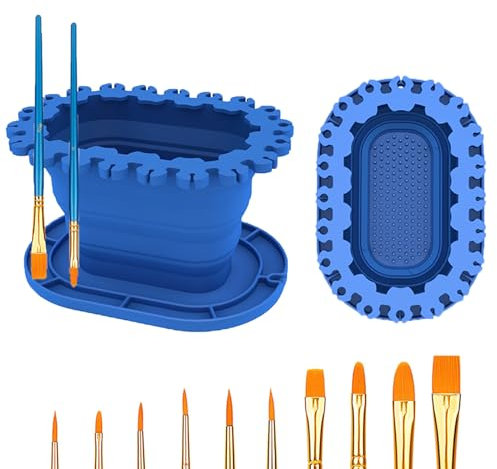 SUWARMN Paint Brush Cleaner Rinse Cup (All-in-One), Foldable Brushes Holder & Brush Cleaning Cup for Acrylic, Watercolor, and Water-Based Mediums, for Fine Art, Studio, Classroom(Mug, Blue)