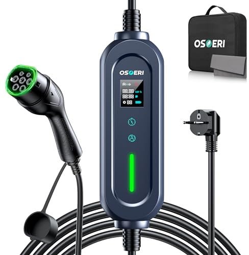 Osoeri Portatile Veicolo Elettrico Caricatore, Tipo 2 VE Stazione di Ricarica, Caricatorie Rapido Domestico EVSE, Caricabatteria per Auto Elettriche a 2 Pin 5 Corrente Regolabile (6-16A) 3,68Kw/7,5M