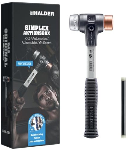 HALDER - Scatola d'azione per auto, martello delicato SIMPLEX D40, rame/metallo morbido + foratura | 3749s001