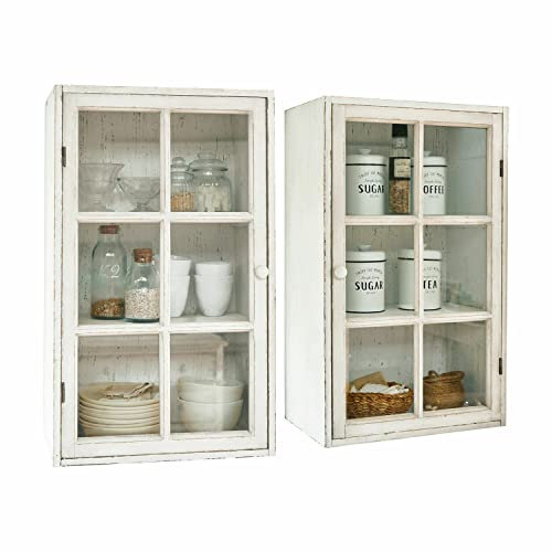 Loberon Hängeschrank 2er Set Piavo, Edles Landhaus-Flair, Charmantes Antik-Finish, Nostalgischer Look, Küchenschrank, Küchenmöbel, Kiefernholz, Glas, antikweiß