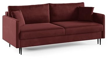 LIKMA 3 Sitzer Sofa 209 cm mit Schlaffunktion und Bettzeugbehälter, Velvet Schlafsofa mit Bettkasten, Moderne Couch, Sofagarnituren, Bettsofa Farbe: Maroon, Stoff: Velours Riviera 59