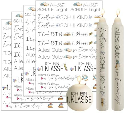 Bolosa 4 Stücke Kerzentattoos 19x14cm, Kerzen dekorieren Einschulung, Aufkleber für Schulkind, Kerzen Tattoo Stabkerzen SprüChe, DIY Schulanfang Kerzenaufkleber (Einschulung 7)