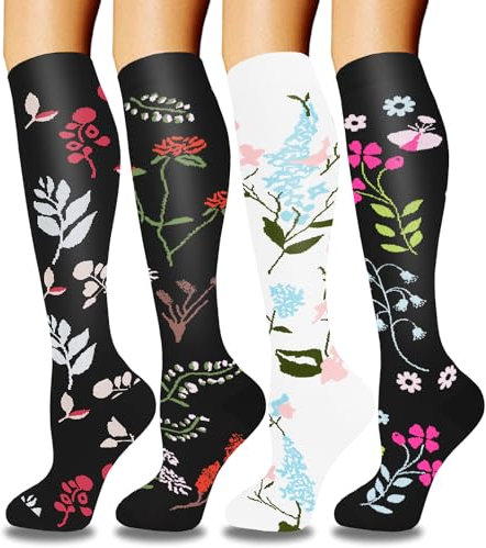 ACTINPUT 4 Paar Kompressionsstrümpfe für Damen Herren, Bunte Stützstrümpfe Kompressionssocken für Sport, Flug, Laufen, Reisen, Radsport, krankenschwester(4108 - Schwarz,L-XL)