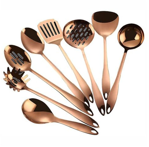DSDGVDFBV Brass, Stainless Steel Kitchen Utensils, Multi-Purpose Use 8-Piece Set Sear Cooking Spoon Scoopsfor Home Kitchen Restaurant Utensils Travel
