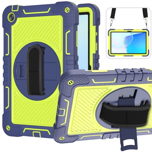 ERDARARIPRO Funda para tablet Huawei MatePad SE de 10,4 pulgadas, bonita funda de dibujos animados a prueba de golpes con soporte giratorio 360° y correa de mano, correa de hombro, azul marino+verde