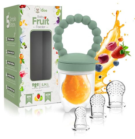 O'doe Baby Fruit Feeder | Beißschnuller & Babynahrung Feeder Schnuller mit 1 Feeder und 3 Brustwarzen | BPA-freier, lebensmittelechter Frucht-Futterspender für Babys | Entwöhnungsschnuller (Grün)