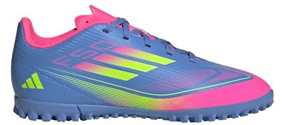 adidas Kids F50 Club Children Astro Turf Football Boots Blue/Lemon/Pink 1 UK Child