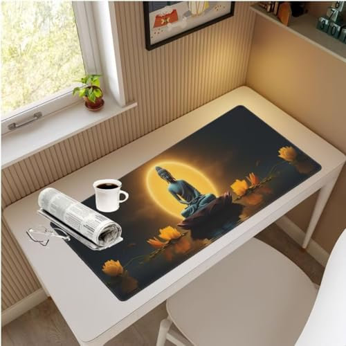Buddha Mouse Mat Large Desk Mat 59.1x31.5 Inch, Zen Mouse Pad Gaming Mousepad, Waterproof Keyboard Mat, Durable Desk Pad, Soft, Non-Slip Rubber Base Mouse Mats for Desk Office Gaming Home Decor M611