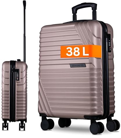 Premium Handgepäck Koffer 55x40x20cm - passend für Ryanair, Lufthansa, Eurowings und co. I 38L Handgepäck Koffer mit sanften Rollen und praktischem TSA Schloss, Bordkoffer (Champagner, M)