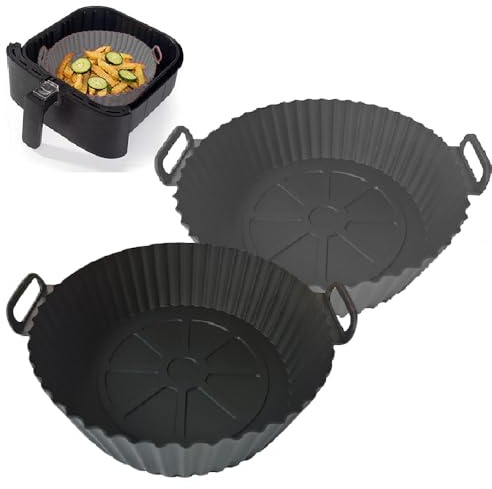 Silicone Air Fryer Liner, 2 Pack Round Silicone Air Fryer Basket Liners Reusable Compatible with Ninja AF101 AF141 AF150 AF161, Fits for 3QT to 5QT Airfryer
