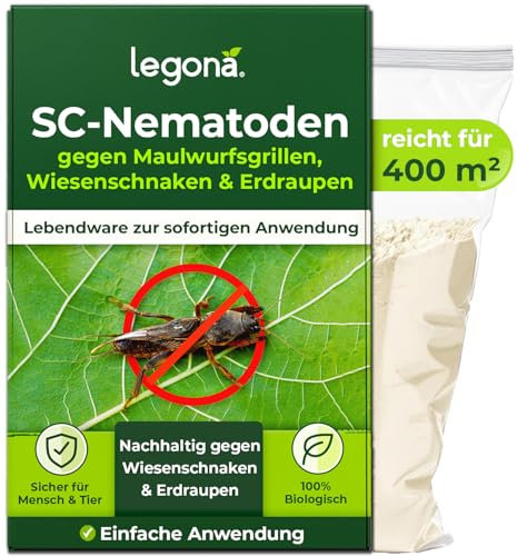 Legona SC-Nematoden zur Bekämpfung von Maulwurfsgrillen - 200 Mio. für 400m² / 1000l Blumenerde/Bio Schädlingsfrei Gießmittel für Rasen und Beet