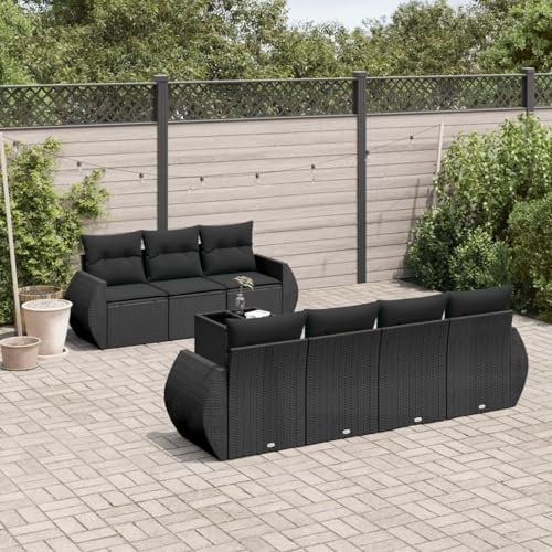 Verderoom Polyrattan Lounge mit Stauraum Rattan Gartenmöbel Set Gartenlounge Balkon Lounge Gartenmöbel Set wetterfest Sitzgruppe für Garten Terrasse und Balkon-Schwarz-8-tlg Typ 4