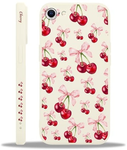 Yoedge Handyhülle für iPhone 7/8/SE 2020/SE 2022 Hülle, Aesthetic Blumen Schleifen Pink Muster Niedlich Design Mädchen Frauen Cover, Silikon Case Kratzfest Schutzhülle für iPhone SE 4,7,Kirsche