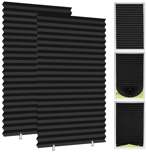 Temporary Blackout Blinds, 2 Pack 71 × 35.4 Inch No Drill Stick on Blinds Curtains Temporary Blinds for Windows with 4 Clips for Bedroom Kitchen Bathroom Windows (180 × 90cm)