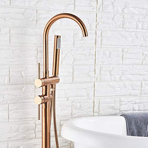 Robinet de baignoire, robinet de baignoire sur pied, doré brossé, mitigeur de baignoire autoportant avec douchette à main, pied à griffe, or rose,Rose Gold