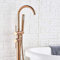 Robinet de baignoire, robinet de baignoire sur pied, doré brossé, mitigeur de baignoire autoportant avec douchette à main, pied à griffe, or rose，Rose Gold