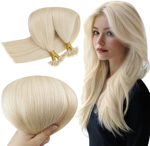 RUNATURE Extensions Echthaar Bondings 55cm 1g/s Menschliches Haar 50 Strähne Platinblond Haarextensions #60