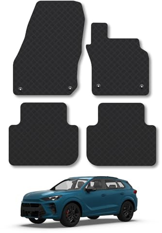 Cupra Terramar (2024+) Rubber Car Mats Compatible with Accessories Tailored Fit Heavy-Duty Floor Mats Set Accessory Waterproof Durable Custom Fit 4 Pieces Water Resistant Easy-Clean With Clips