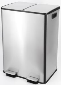 PortoAlegre 30L (2 x 15L) Doppel Tretmülleimer Aus Edelstahl, Küchen Mülleimer Mit Abfalltrennung, Soft-Close Deckel, Herausnehmbaren Inneneimern & Griffen, Mülltrennungssystem Für Küche, Schwarz