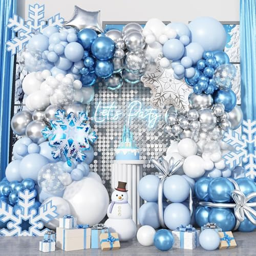 125pcs Schneeflocke Luftballons Garland Arch Kit,Luftballons Girlande Bogen Kit,Luftballon Geburtstag Girlande Blau Weiß,Schneeflocke Ballons für Winter Wonderland,Urlaub,Weihnachten,Folienballons