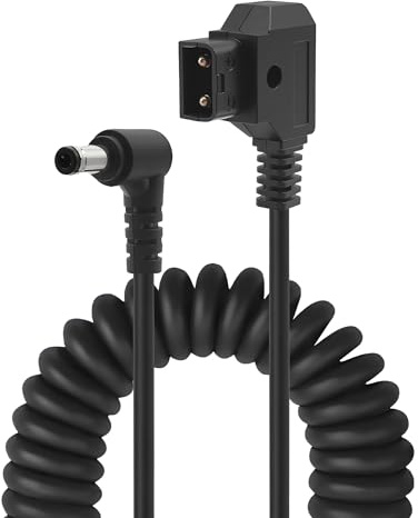 D-Tap to DC 5.5mm 2.5mm 12V Right Angle Power Coiled Cable Suitable for KiPRO LCD Monitors, SmallHD, Lectrosonic, Blackmagic, Shogun Inferno, V Gold Mount Anton Bauer Batteries, for 2.1 or 2.5mm, 40”