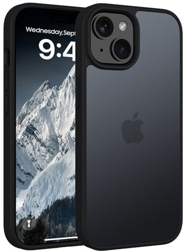 Andwing Matt Hülle für iPhone 15 6,1 Zoll Schwarz | Militärstandard FallSchutz Handyhülle,Mattierte Durchscheinende Rückseite Schutzhülle,Anti-Fingerabdruck Kratzfest Haltbar