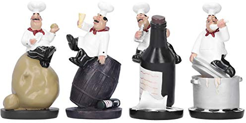 ANKROYU Koch-Statuen-Figuren-Set, handgefertigte Küchendekorationen, niedliche französische Koch-Skulpturen, Sammlerstück, für Zuhause, Restaurant, Bäckerei, Bistro, Dekoration, 4