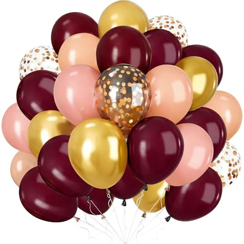 Luftballons Bordeaux Weinrote, 60 Stück Weinrot Rose Gold Latex Ballons | Helium Luftballon Weinrot Gold, Bordeaux Partyballons, Geburtstag Hochzeit Verlobung Valentinstag Jubiläum Dekoration
