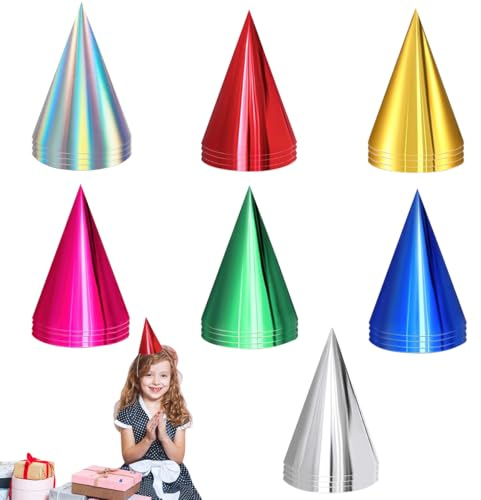 28 Stück Bunte Partyhüte, Party Hüte Kegel in 7 Farben | Papier Partyhut für Erwachsene Kinder, Partyhütchen Geburtstagshüte, Partyhüte Geburtstag Set für Partydekoration