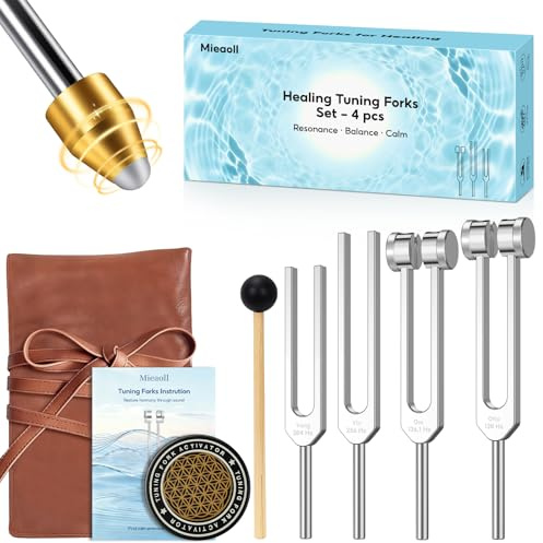 Tuning Forks for Healing Set, 128Hz, 136.1Hz, 256Hz, 384Hz | Sound Healing for Meditation, Yoga and Chakra Therapy, Gifts for Women, Friends and Beginners, Mother's Day Gifts for Moms