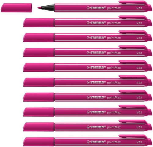 STABILO pointMax - Stylo feutre - Lot x 10 feutres d'écriture pointe moyenne 0,8 mm - Rose Foncé