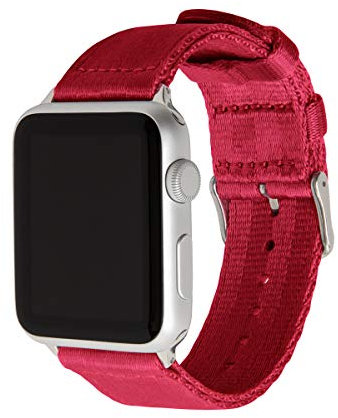 Archer Watch Straps - Uhrenarmbänder aus Nylon-Sitzgurtmaterial für Apple Watch (Rot/Edelstahl, 44/45/46/49mm)