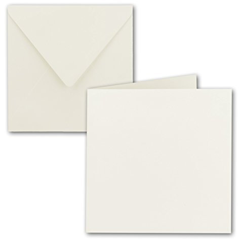 10x Quadratisches Falt-Karten-Set - 15 x 15 cm - mit Brief-Umschlägen - Naturweiss - Nassklebung - für Grußkarten, Einladungen & mehr