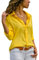 Blusa Donna con Collo V Maglietta Maniche Lunghe Casual Tinta Unita Chiffon Sexy Ufficio Camicetta Elegante Top T Shirt Primavera E Autunno Giallo IT 44