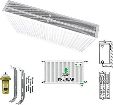 Belrad® Heizkörper Typ 33 | flacher Universalheizkörper mit 6 Anschlüssen | modern, kompakt & energiesparend | Wandmontagefähig | ideal für Wohnzicmer, Bad & Gäste-WC | Flachheizkörper weiß 40x140 cm