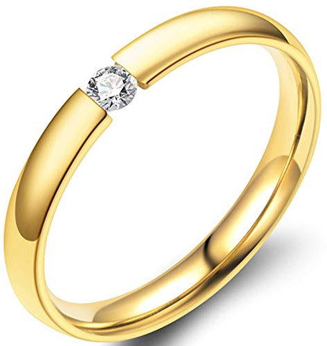 Jude Jewelers 2mm Classical Simple Plain Stainless Steel Stackable Cubic Zircon Wedding Band Ring (Gold, 6)